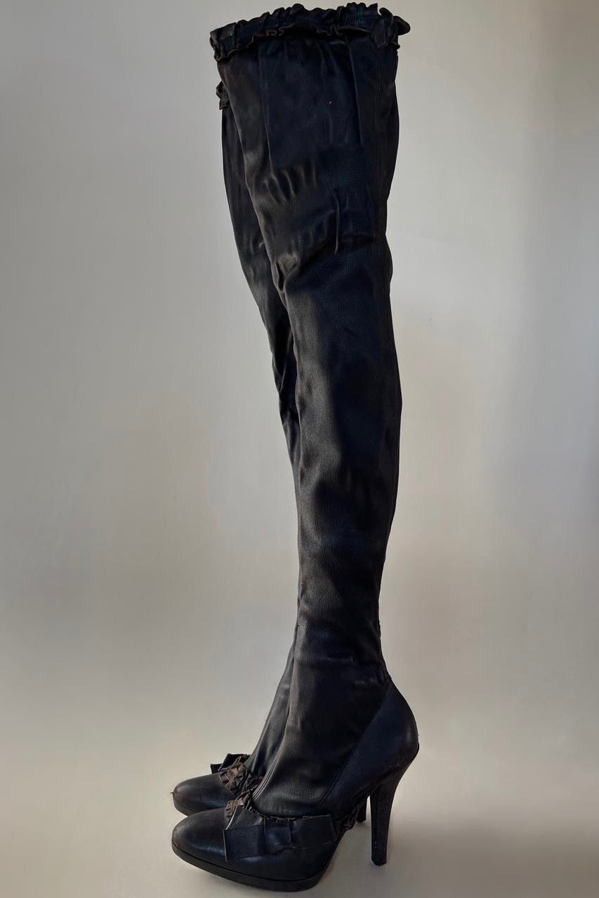 Vintage 90s YSL leather thigh high  heeled boots