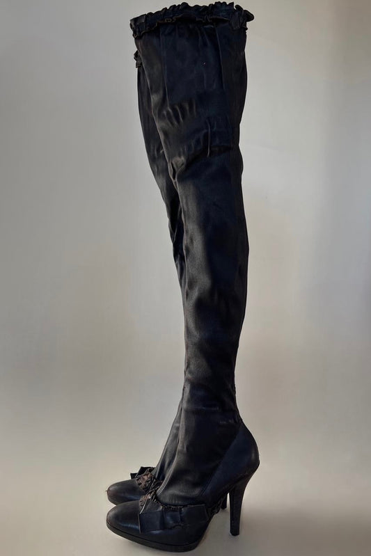 Vintage 90s YSL leather thigh high  heeled boots