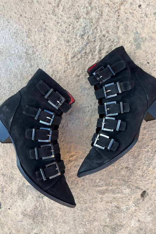 Cesare Paciotti suede buckle pointy ankle high boots