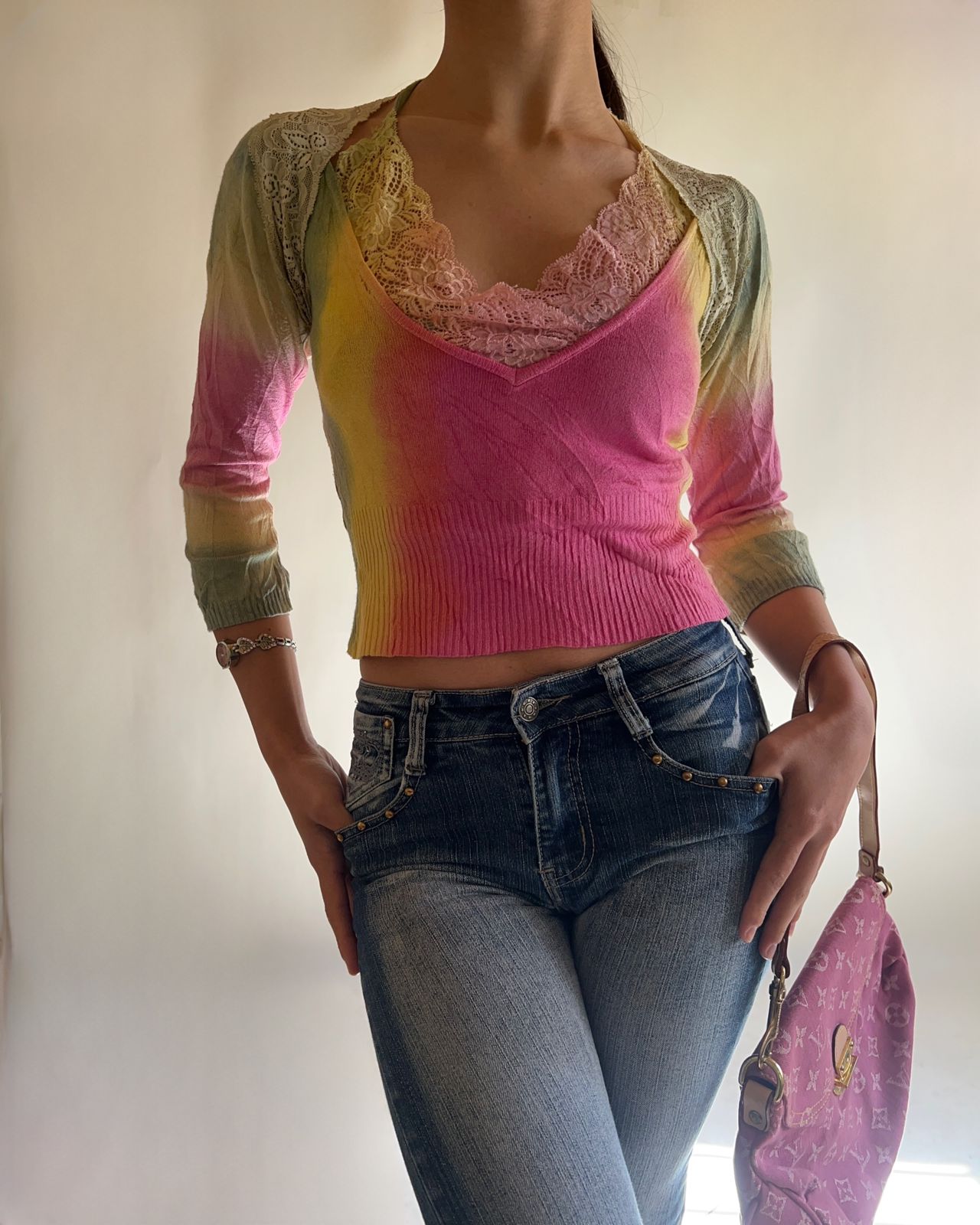 Y2k top with matching cardigan