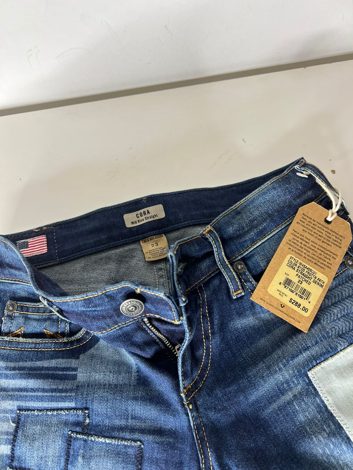 True Religion low waist cora straight patched jeans