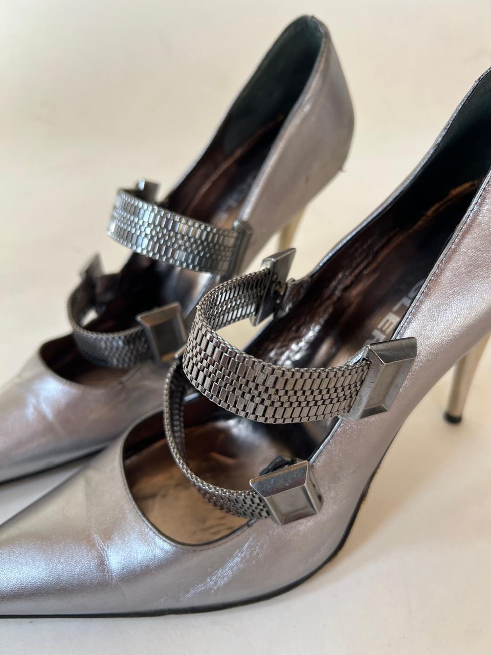 Mugler silver chrome pointed heels