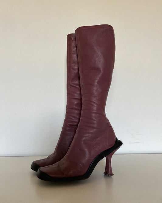 Vintage purple pinkish leather boots