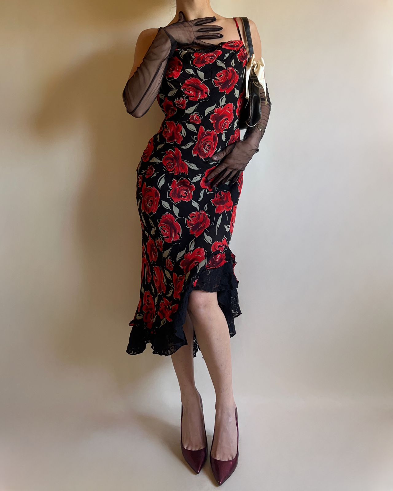 90s vintage floral loose dress with lace details