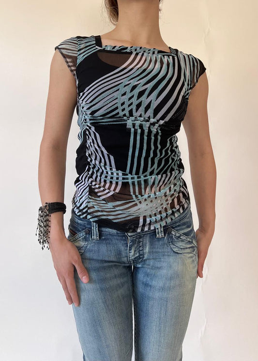 Mesh glittery ruched sides top