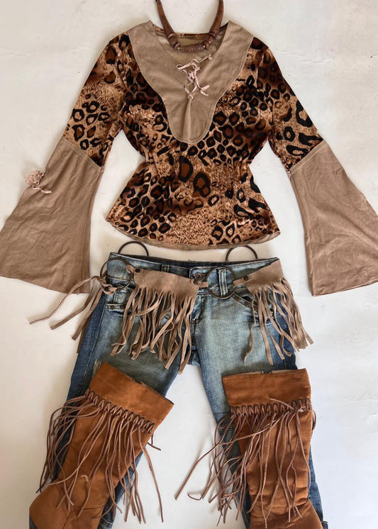 Suede fringed belt