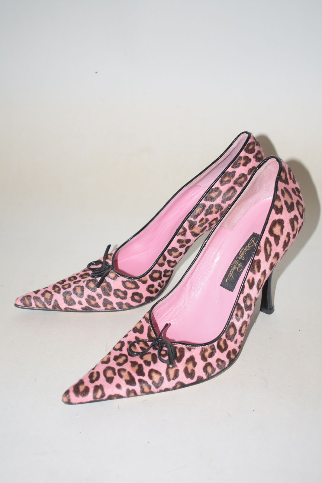 Pink leopard print fur pointy heels