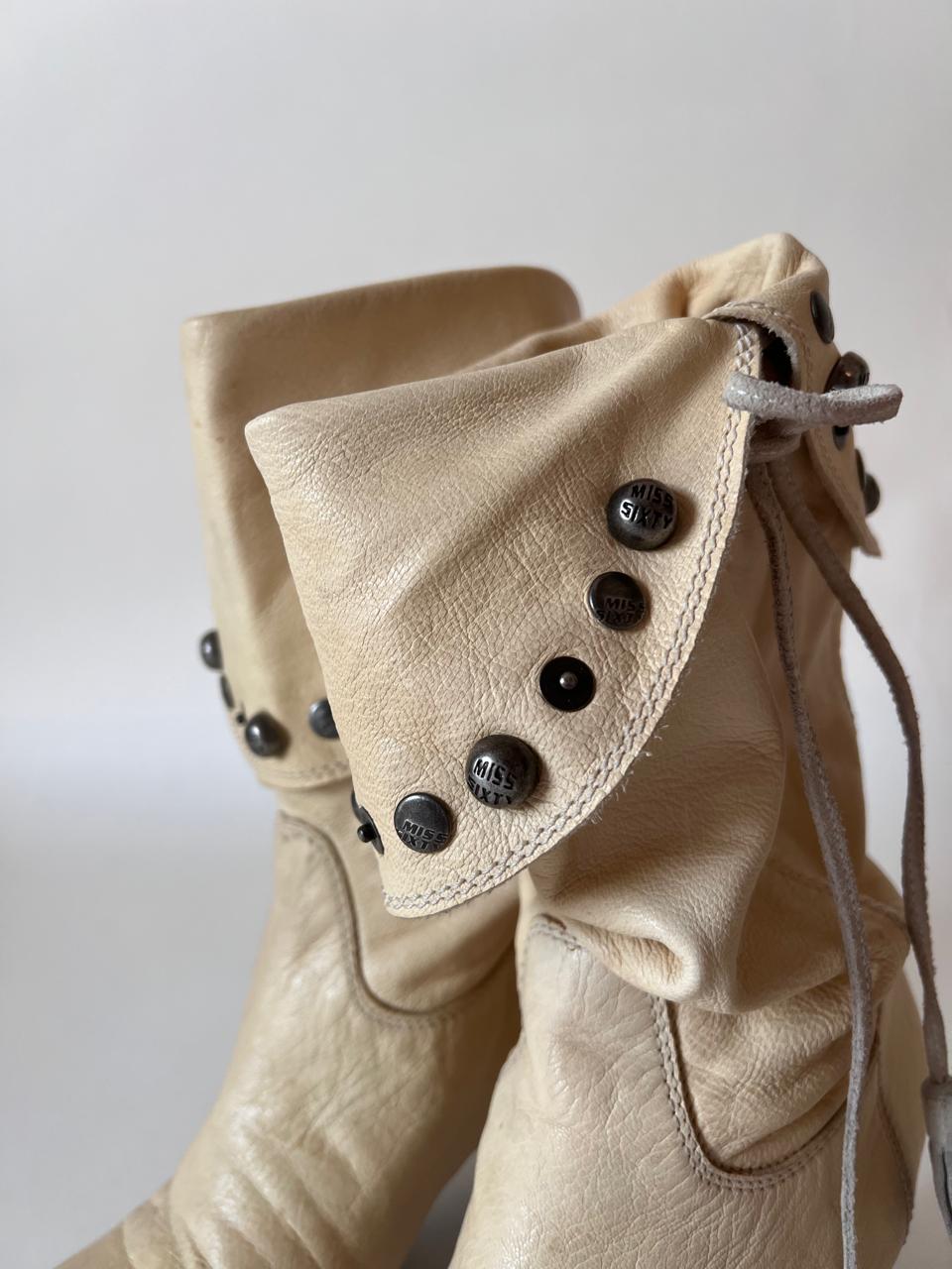 Miss Sixty leather round wrinkled boots