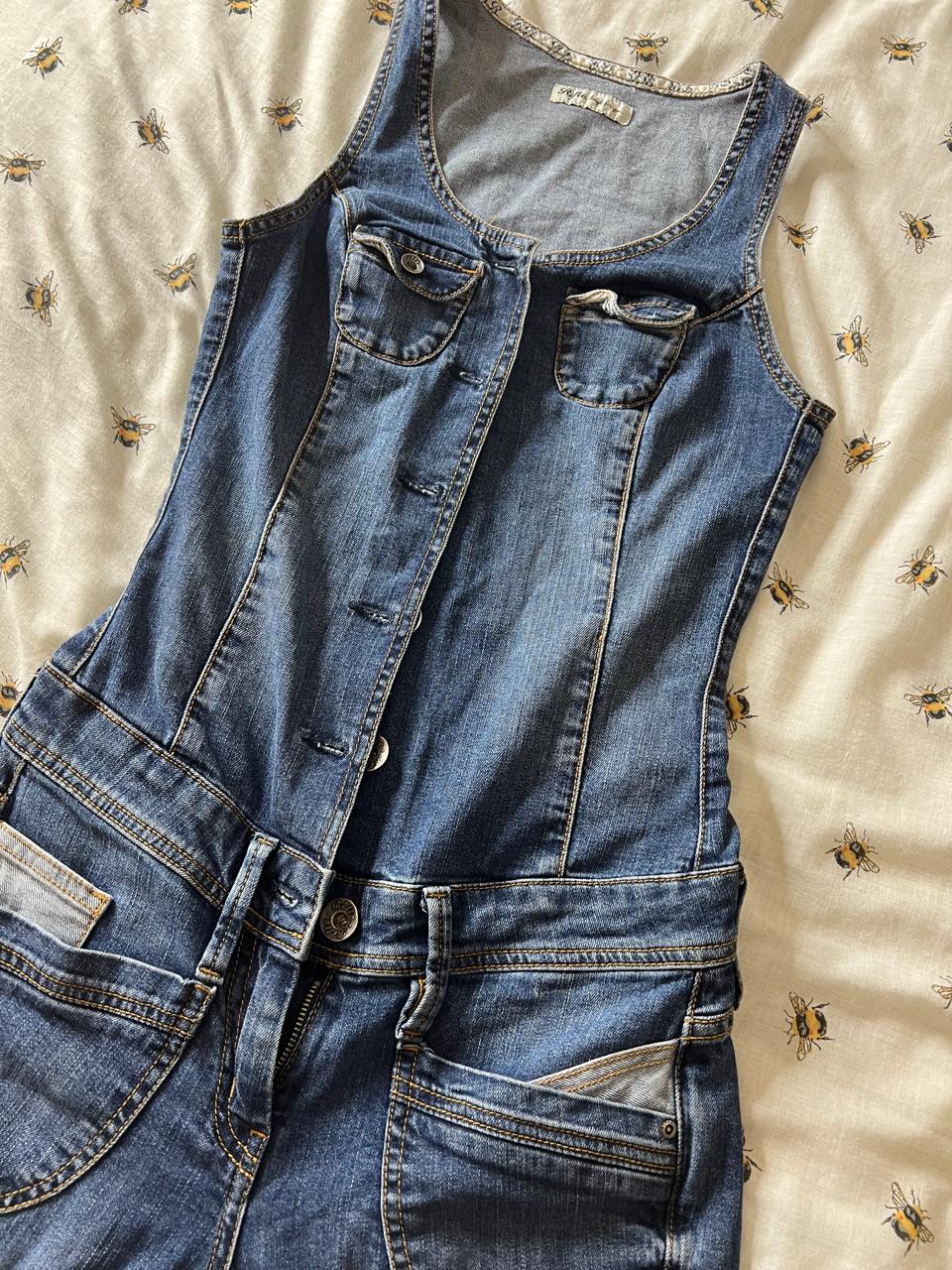 Y2k Denim capri button up jumpsuit
