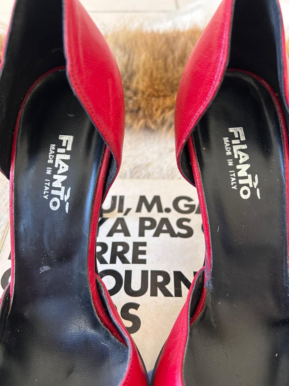 Vintage pointy red leather heels