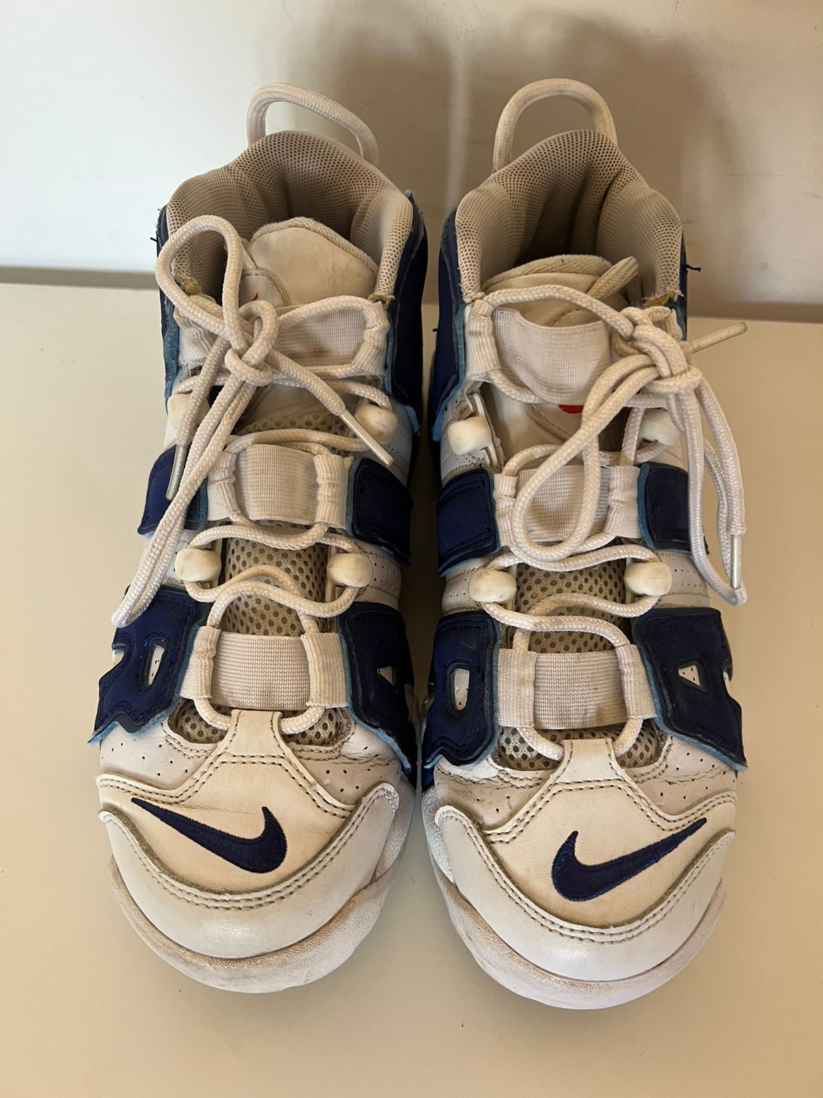 Nike air more uptempo white and blue shoes