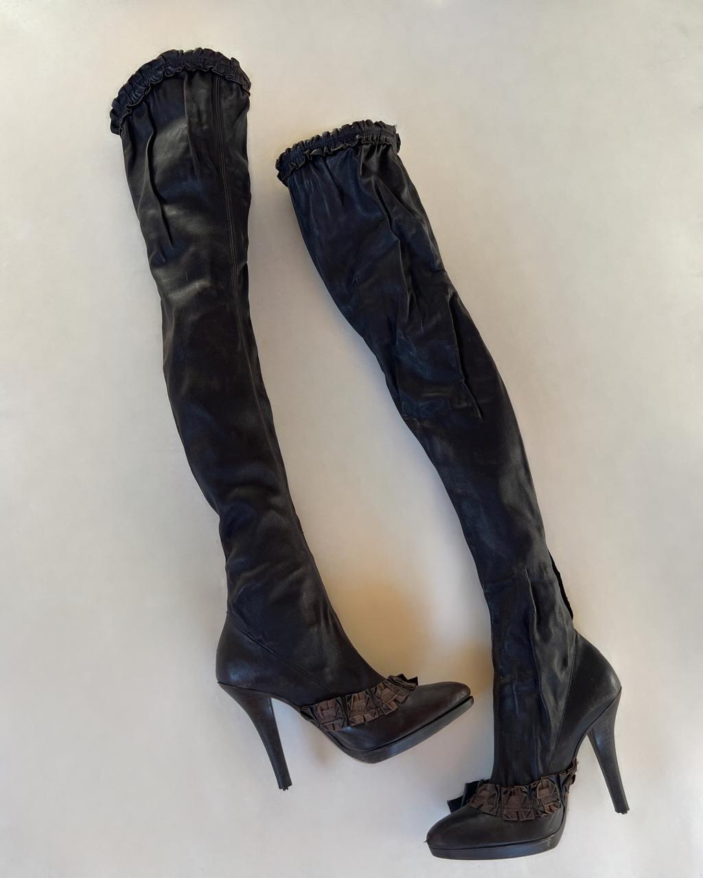 Vintage 90s YSL leather thigh high  heeled boots