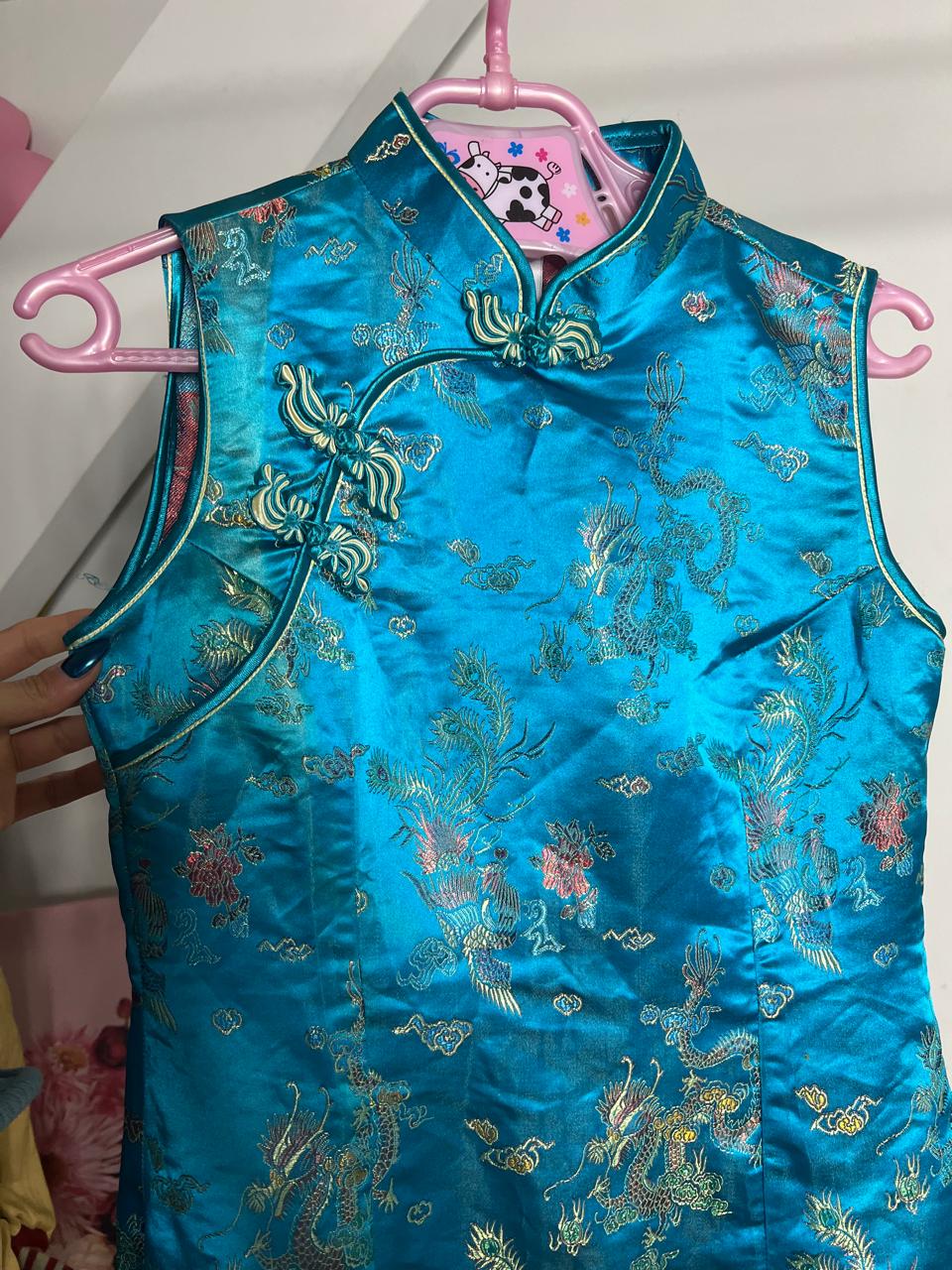 Dragon cheongsam blue mini dress