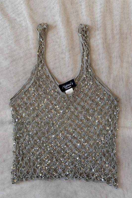 Sequined fishnet top