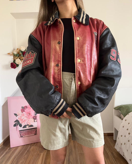 Vintage rare 90s Redskins leather bomber varsity jacket