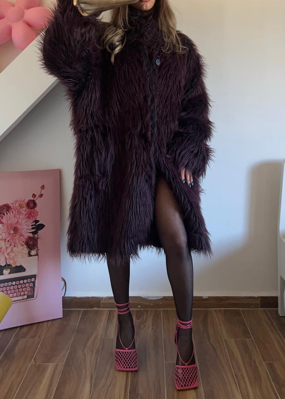 Faux dark purple fur coat