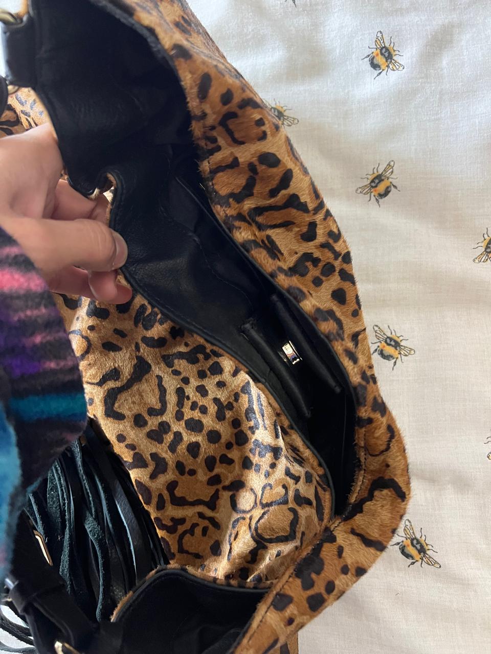 Animal print fur shoulder bag