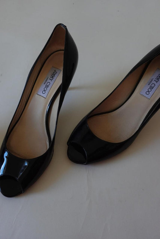 Jimmy Choo patent leather peep toe heels