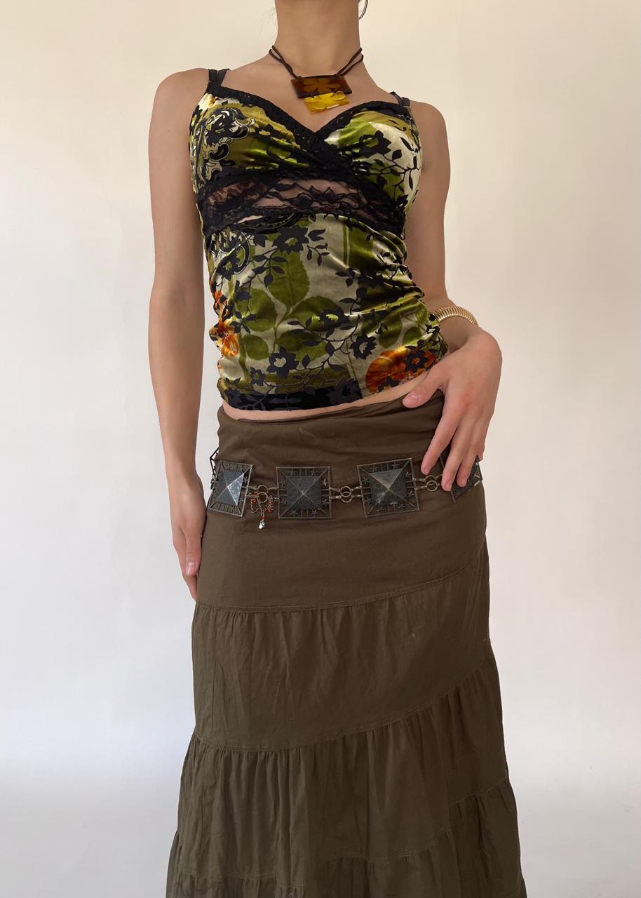 Floral velvet lace detailed cami top