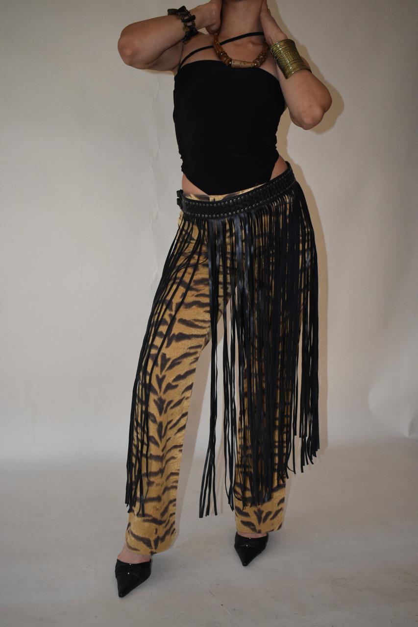 Suede fringed belt