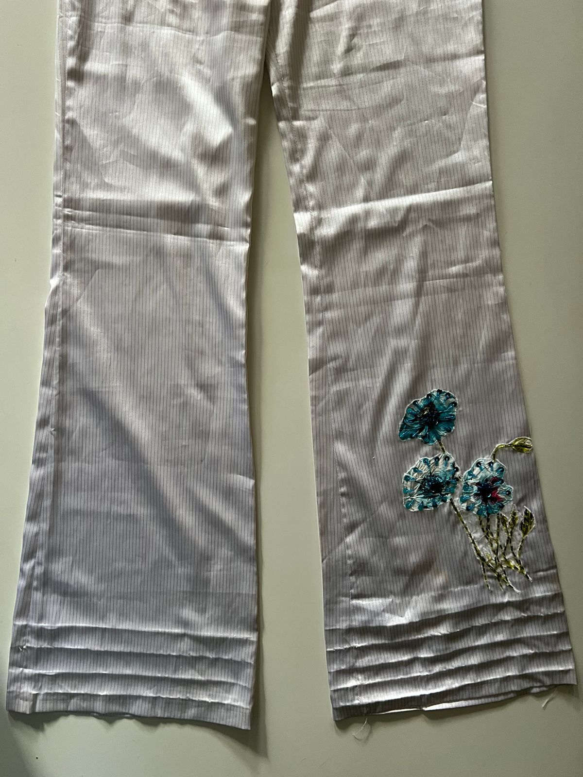 White satin stripped beaded flowers