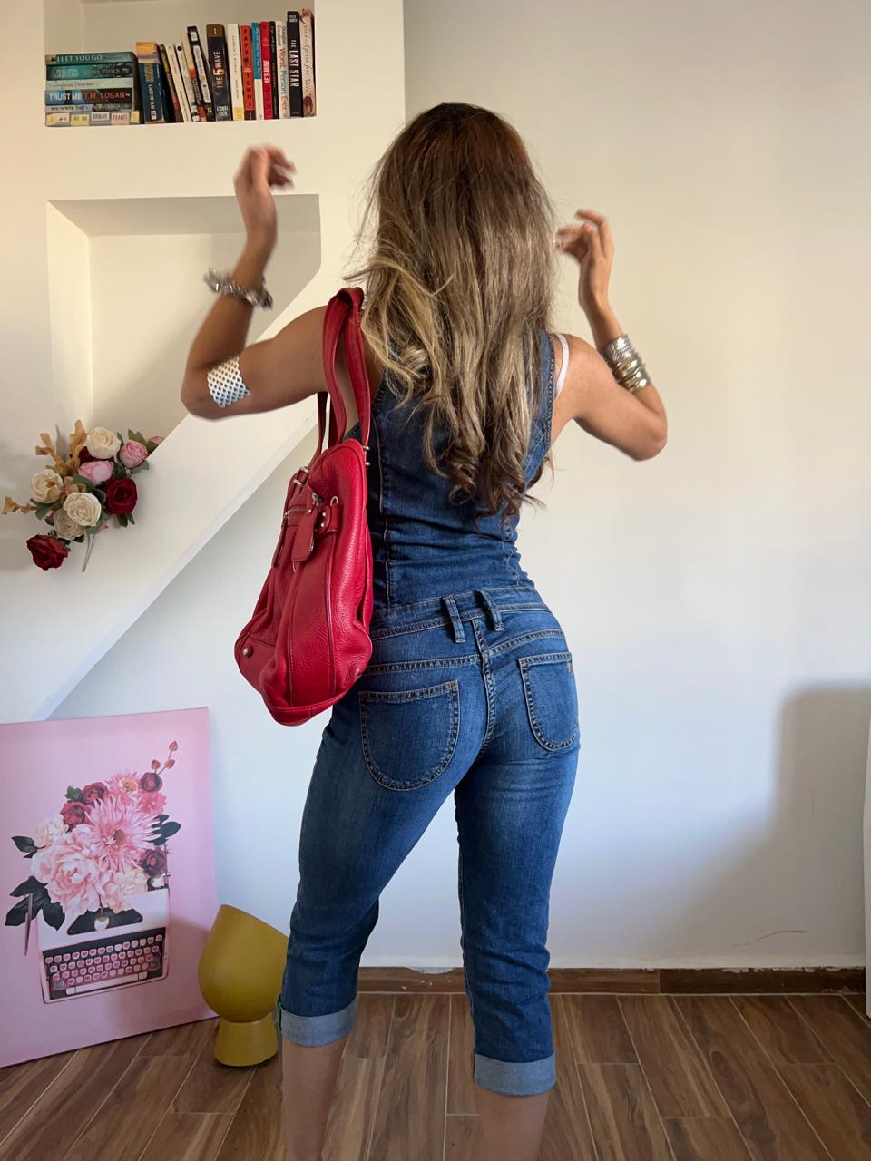 Y2k Denim capri button up jumpsuit