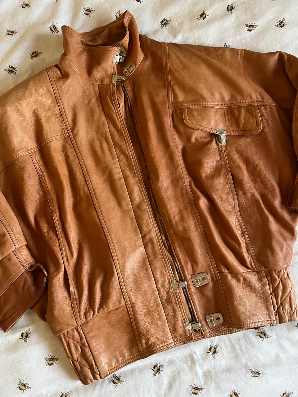 Camel brown vintage leather jacket