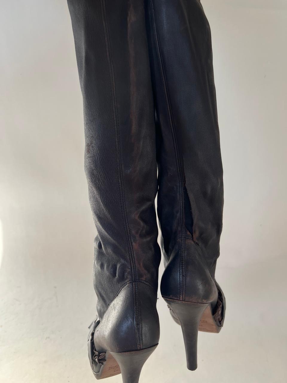 Vintage 90s YSL leather thigh high  heeled boots