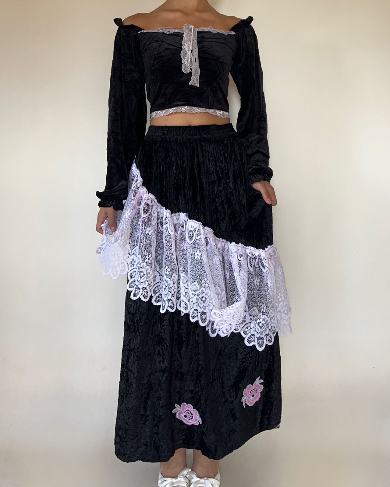 Velvet lace maxi skirt