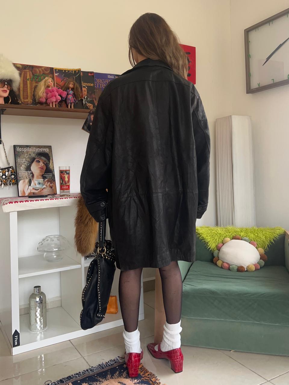 Vintage YSL black genuine leather coat