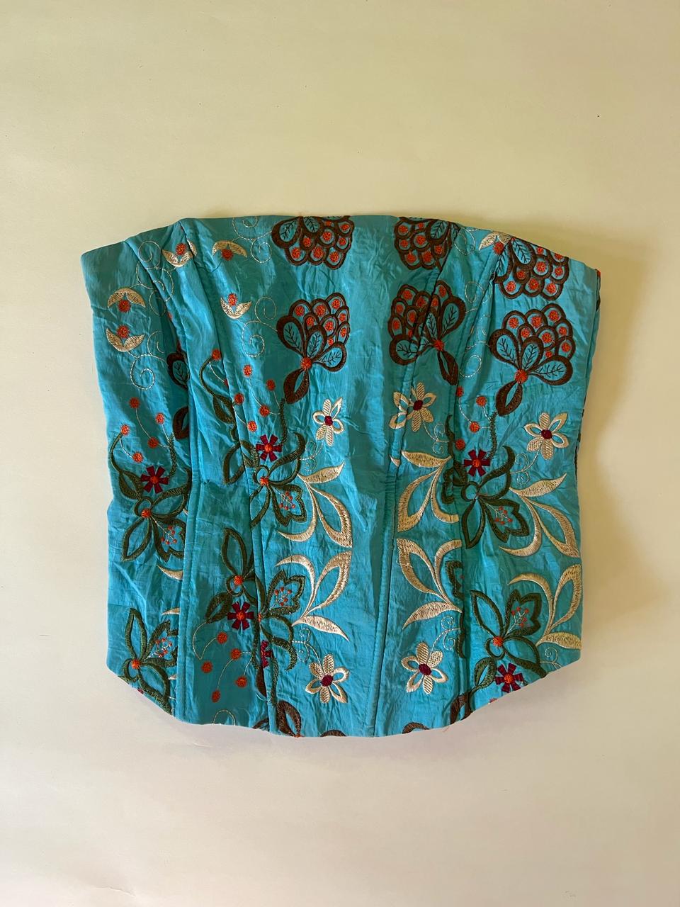 Blue embroidered corset top