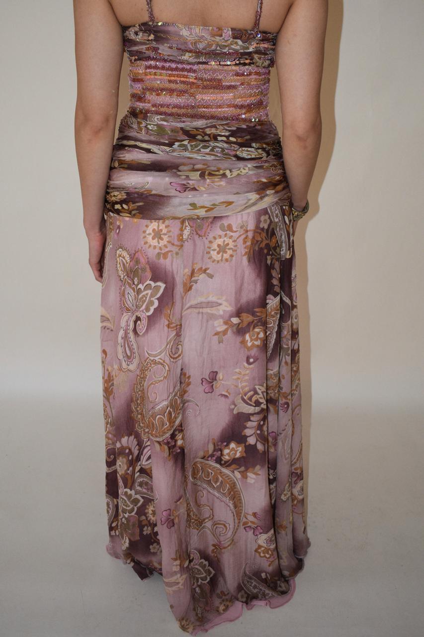 Vintage Cappuccini silk beaded halter gown dress