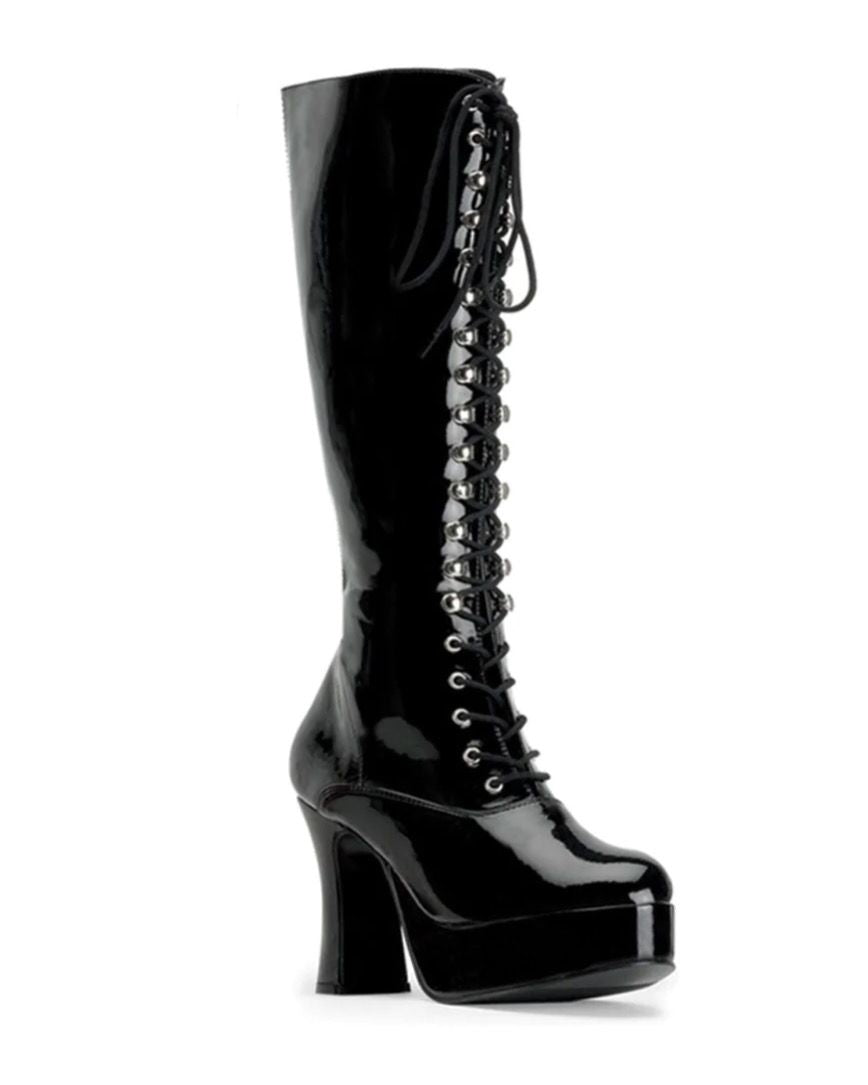 Faux leather lace up platform heeled boots