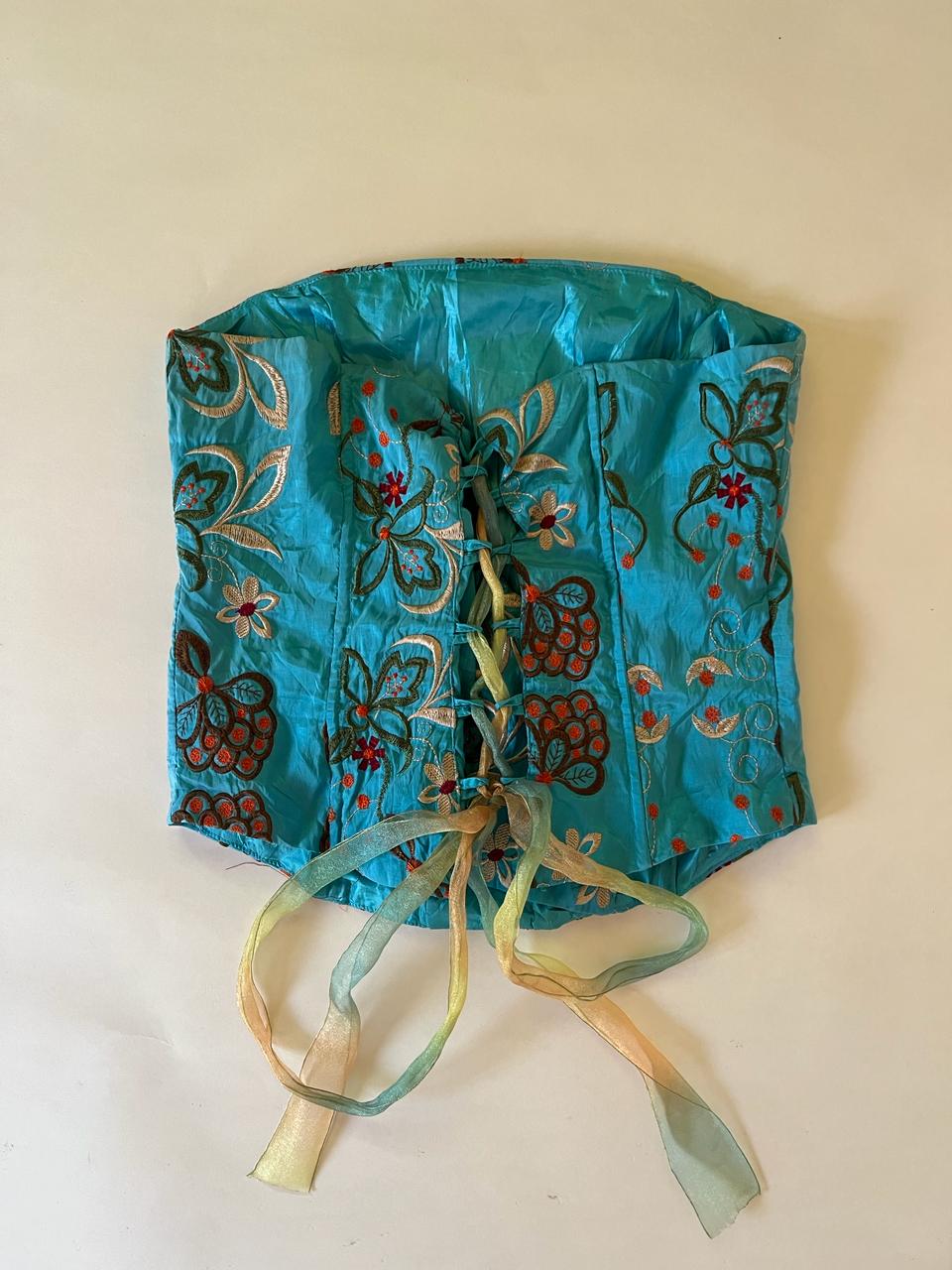 Blue embroidered corset top