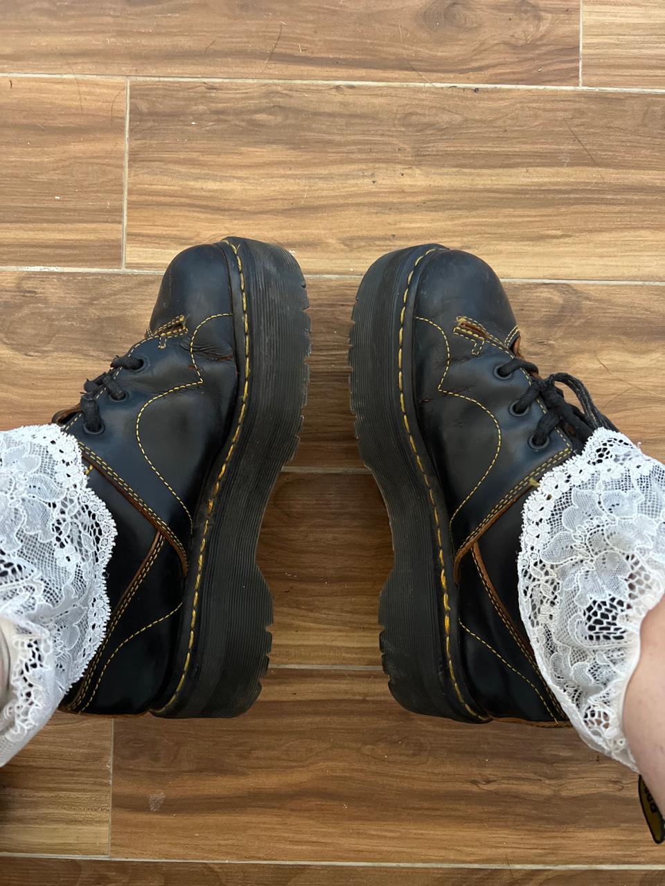 Dr Martens black leather platform shoes