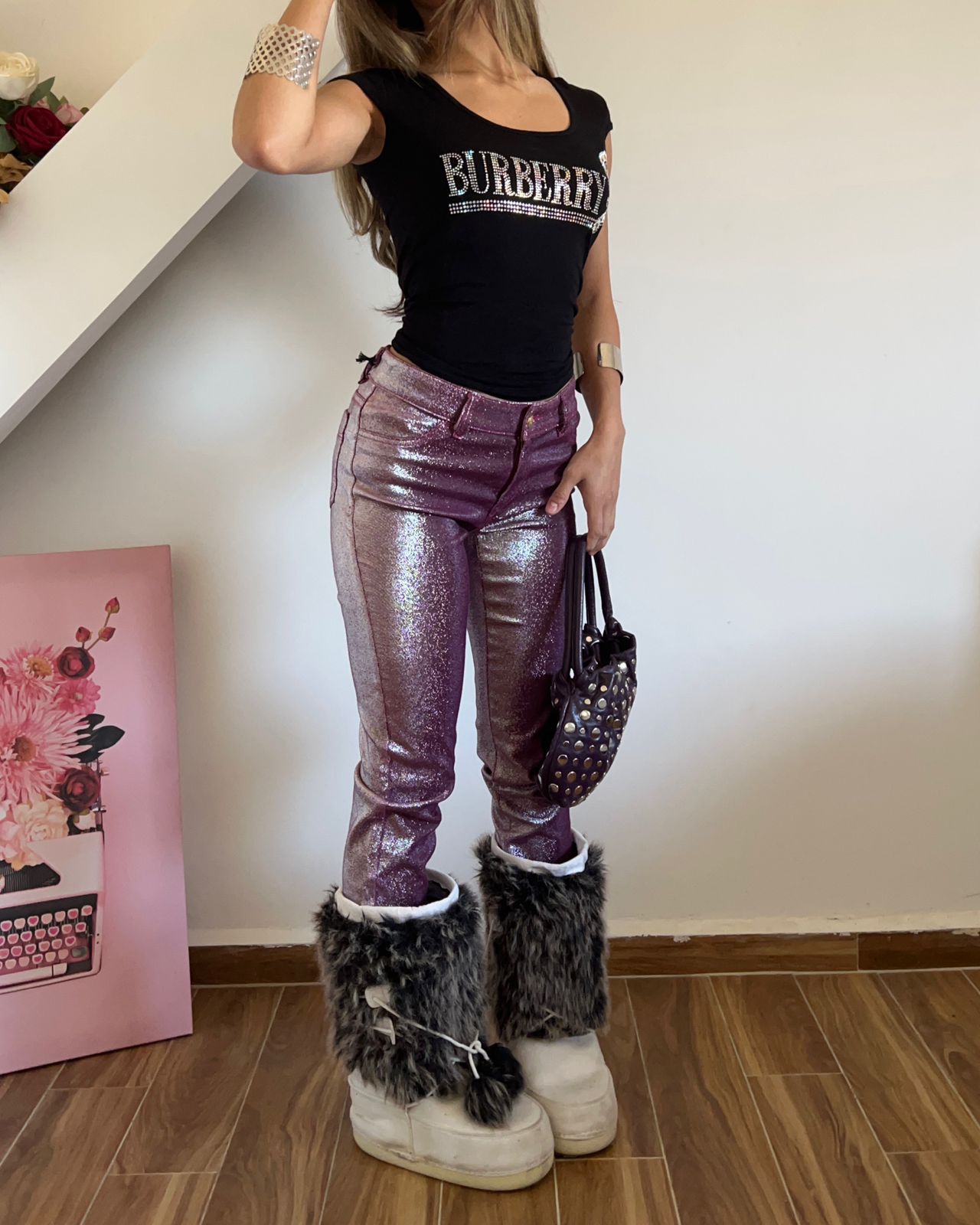 Just Cavalli glittery low waist skinny pants