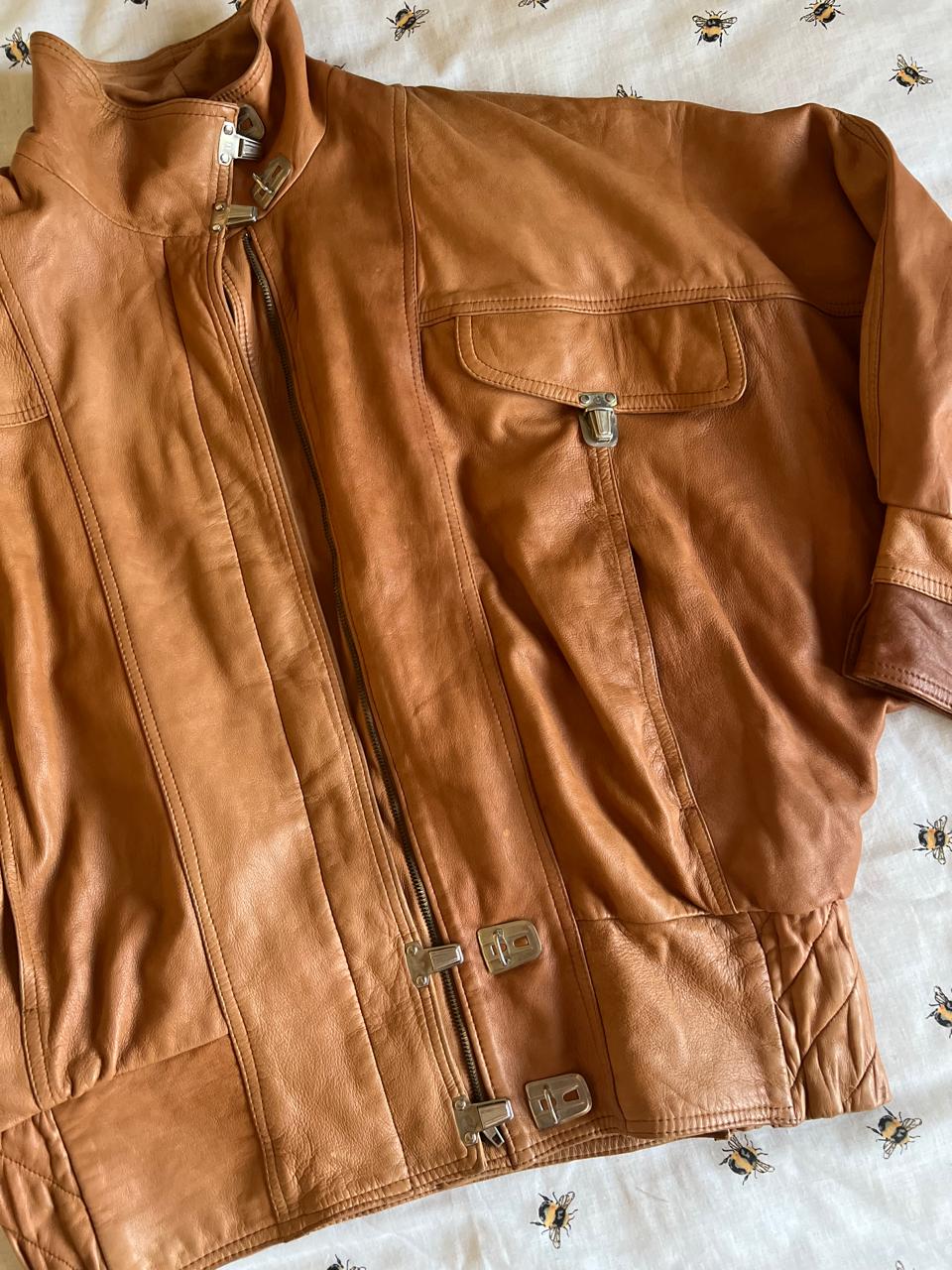 Camel brown vintage leather jacket