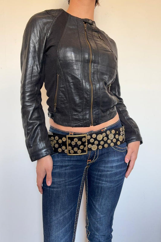 2000s leather zip up jackett