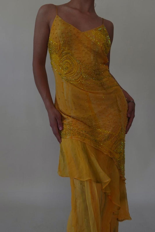 Vintage 2000s beaded ruffled dress