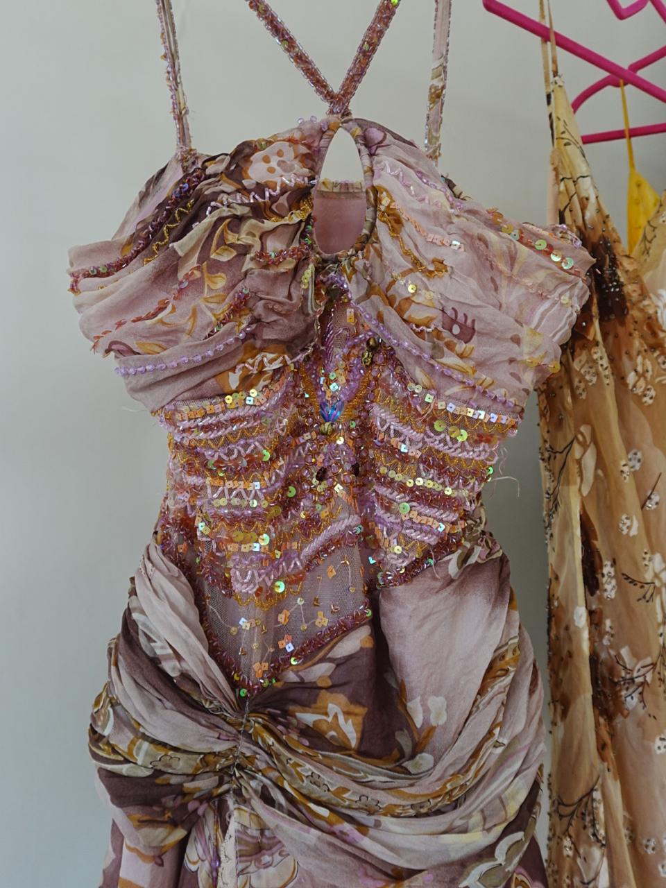 Vintage Cappuccini silk beaded halter gown dress