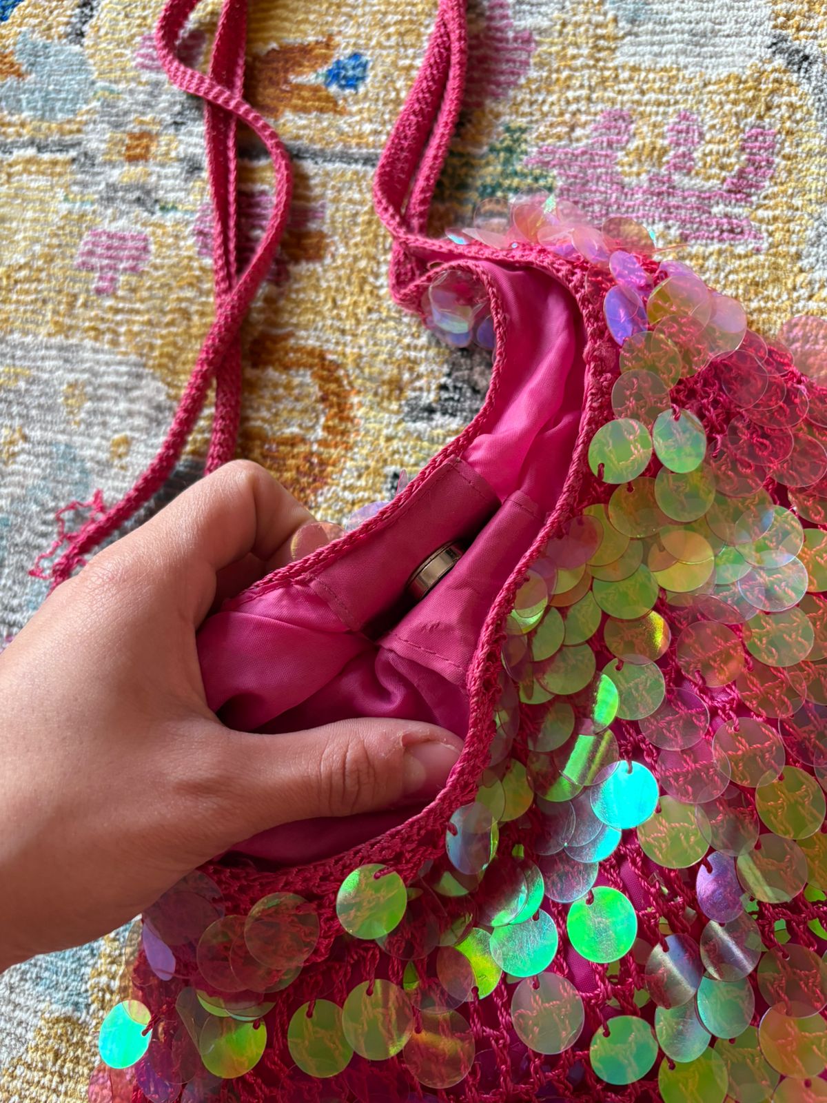 Sequin crochet tote bag