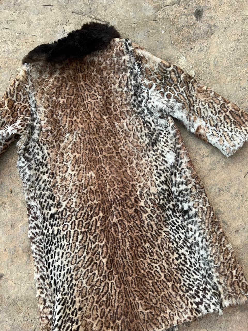 Animal print real long fur coat