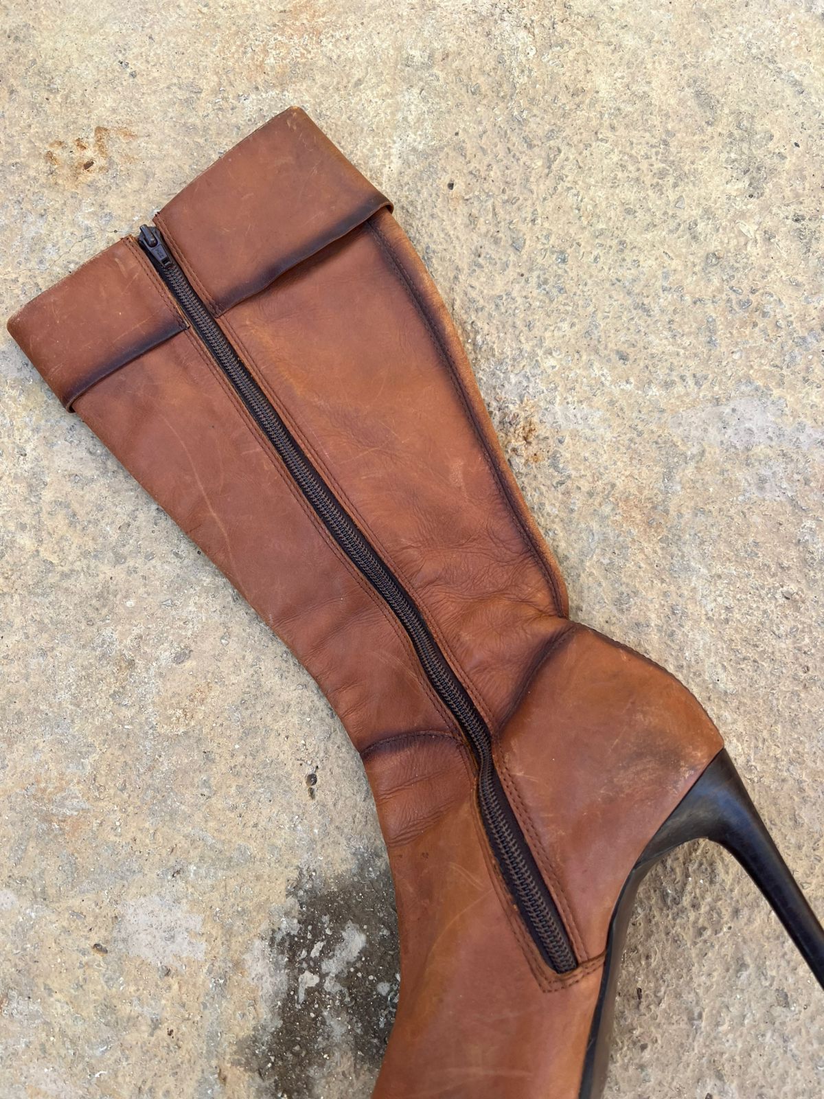 Faith leather pointy knee high heeled boots