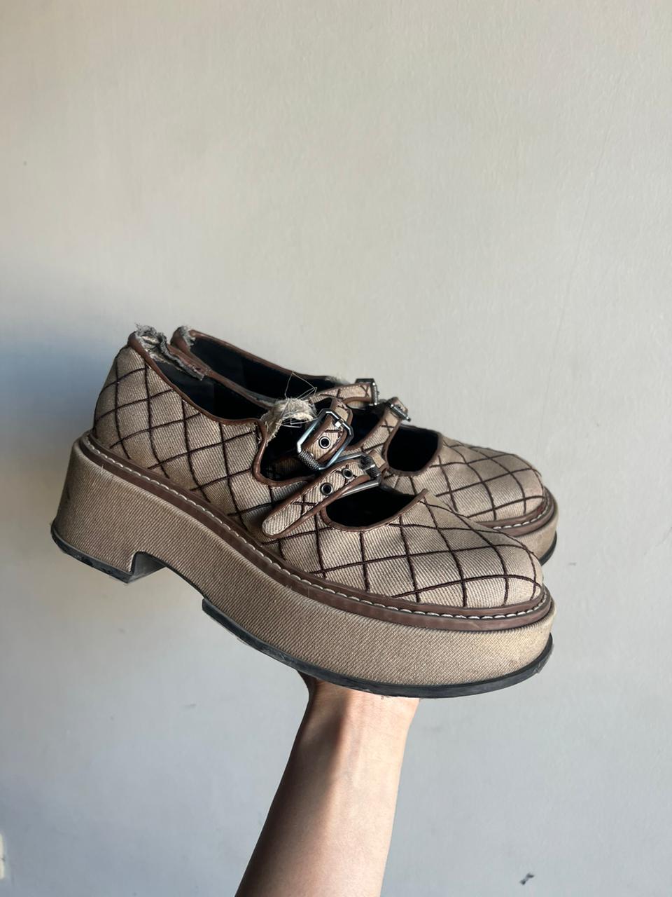 Charles & Keith brown plaid mary janes