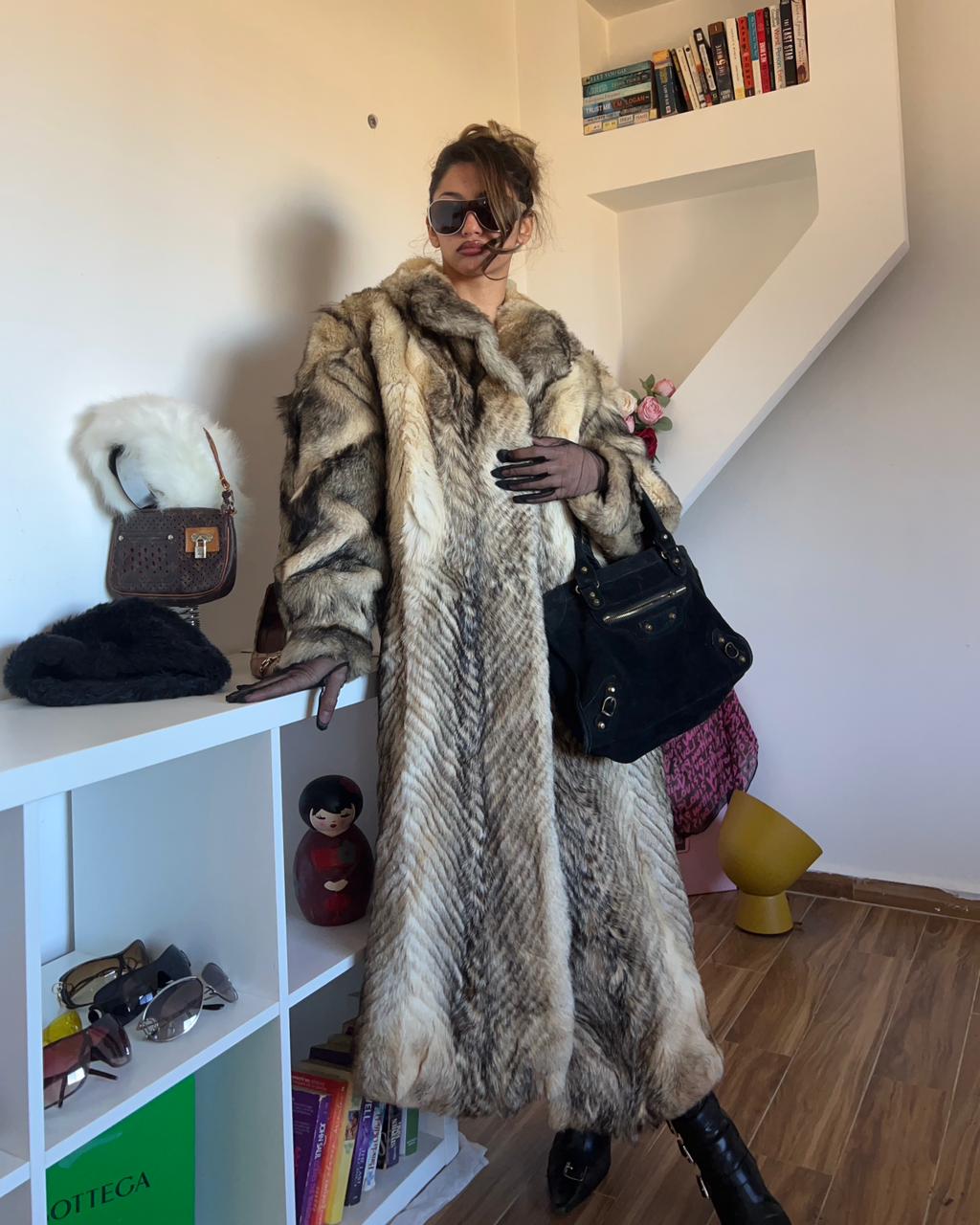 Fox long real fur coat