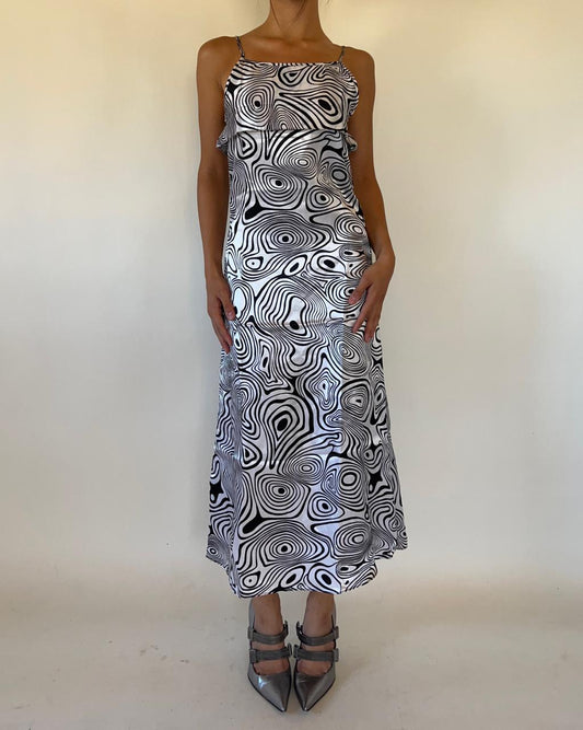 90s graphic satin maxi dress