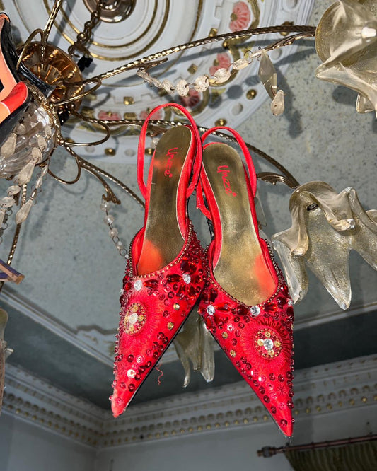 90s pointy sequin red heels