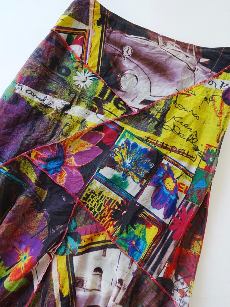 Y2k low waist funky graphics mesh maxi skirt