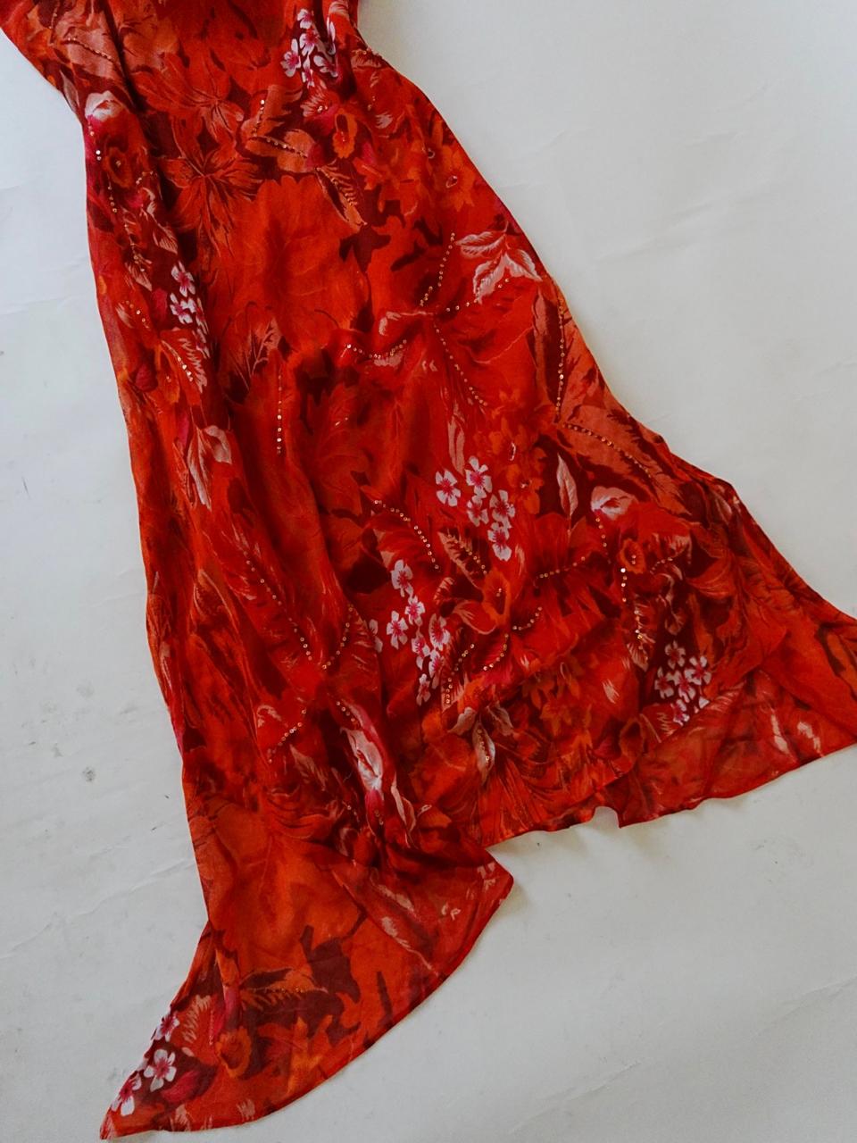 Sequined halter floral maxi dress with slits on the side