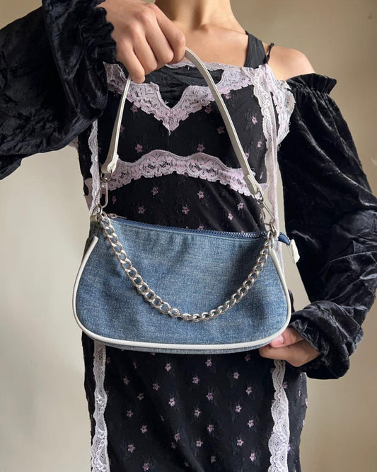 denim chained shoulder bag